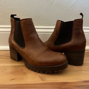 Brown leather chunky boots